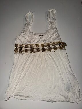 lovestitch White Tank with Gold Beaded Waist